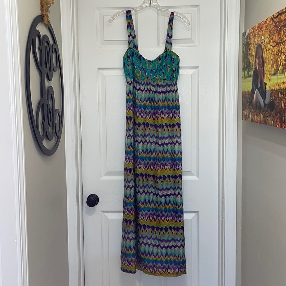 Anthropologie Diane Samandi Multicolored 100% Silk Maxi Sundress